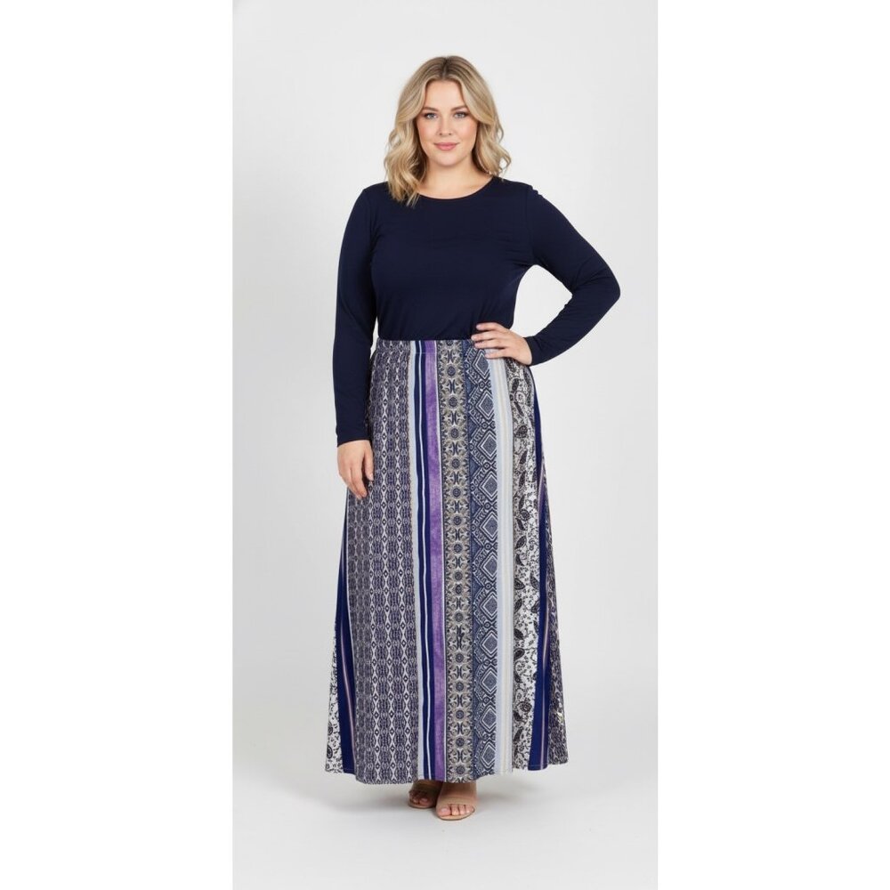 NEW Chico's Printed Column Maxi Skirt Navy/Purple Multi 20/22